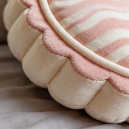 Adorable Round Pillow | Soft Velvet | Cute Home Decor | Perfect Gift for Cozy Spaces | Sweet Pink & White Stripes