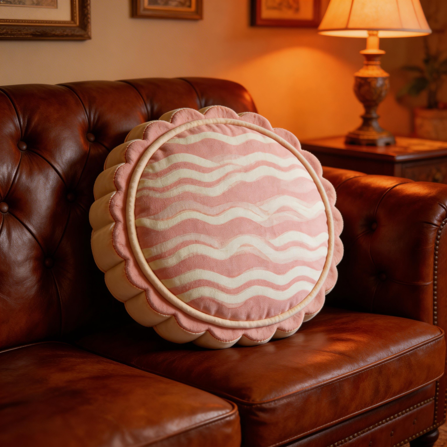 Adorable Round Pillow | Soft Velvet | Cute Home Decor | Perfect Gift for Cozy Spaces | Sweet Pink & White Stripes