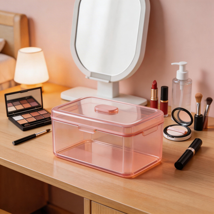 Sleek & Transparent | Premium Plastic | Modern Desk Organizer | Perfect Gift for Neat Freaks | Elegant Pink Design