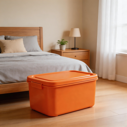 Bold & Durable | Premium Plastic | Vibrant Orange Storage Box | Perfect for Organization | Easy-to-Store Design
