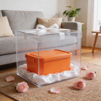 Bold & Durable | Premium Plastic | Vibrant Orange Storage Box | Perfect for Organization | Easy-to-Store Design