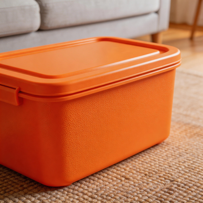 Bold & Durable | Premium Plastic | Vibrant Orange Storage Box | Perfect for Organization | Easy-to-Store Design