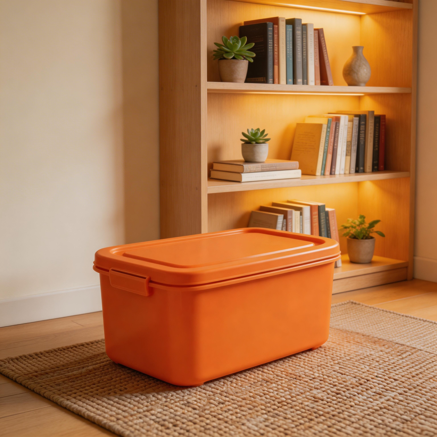 Bold & Durable | Premium Plastic | Vibrant Orange Storage Box | Perfect for Organization | Easy-to-Store Design